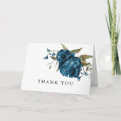 ネイビ素朴ーブルーフローラ サンキューカード (正面)
