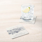 ネイビ素朴ーブルーワイナリーマウンテンスケッチ結婚ズ スクエアペーパーコースター (インサイチュ)