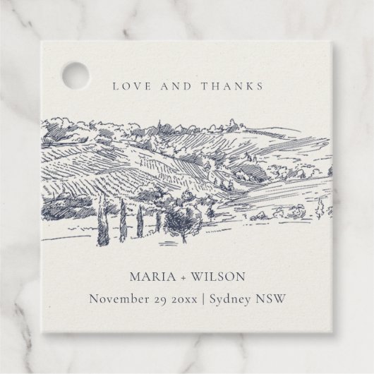 ネイビ素朴ーブルーワイナリーマウンテンスケッチ結婚ズ フェイバータグ (正面)