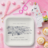 ネイビ素朴ーブルーワイナリーマウンテンスケッチ結婚ズ ペーパープレート (パーティー)