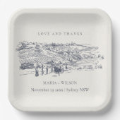 ネイビ素朴ーブルーワイナリーマウンテンスケッチ結婚ズ ペーパープレート (正面)