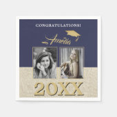 ネイビ素朴ーブルー卒業生2写真卒業 スタンダードカクテルナプキン (正面)