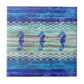 ネイビ素朴ーブルー沿岸のデコールシーホース タイル (正面)