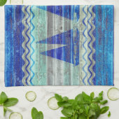 ネイビ素朴ーブルー沿岸デコールセーラーボート キッチンタオル (折り畳み)