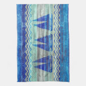 ネイビ素朴ーブルー沿岸デコールセーラーボート キッチンタオル (縦)