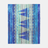 ネイビ素朴ーブルー沿岸デコールセーラーボート フリースブランケット (正面)