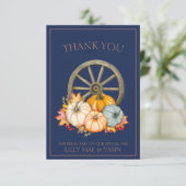 ネイビ素朴ーブルー秋秋パンプキンス結婚 サンキューカード (スタンド正面)