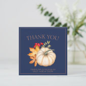 ネイビ素朴ーブルー秋秋パンプキンス結婚 サンキューカード (スタンド正面)