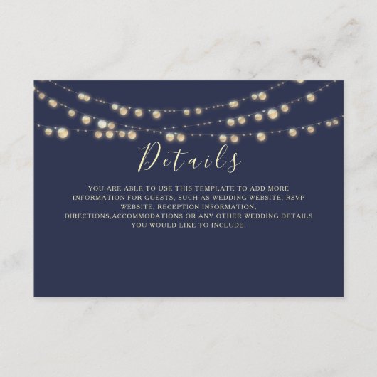 ネイビ素朴ーブルー結婚の詳細 エンクロージャーカード (正面)