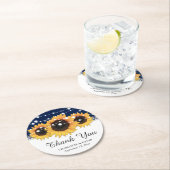 ネイビ素朴ーブルー結婚ラップひまわり ラウンドペーパーコースター (インサイチュ)