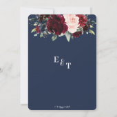 ネイビ素朴ーブルー赤面ブルゴーニュフローラ結婚ズ 招待状 (裏面)