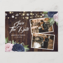 ネイビ素朴ーブルー赤面日付写真を保存 案内ポストカード