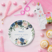 ネイビ素朴ーブルー赤面花開花結婚ズ ペーパープレート (パーティー)