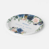 ネイビ素朴ーブルー赤面花開花結婚ズ ペーパープレート (アングル)