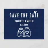 ネイビ素朴ーブルーBurlap結婚式の日付を保存 案内ポストカード (正面)