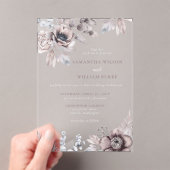 ネイビ素朴ーマウヴフローラボタニカル結婚ズ アクリル招待状 (インサイチュ (ポータブル))