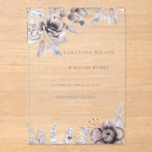 ネイビ素朴ーマウヴフローラボタニカル結婚ズ アクリル招待状 (正面)