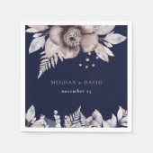 ネイビ素朴ーマウヴフローラボタニカル結婚ズ スタンダードカクテルナプキン (正面)