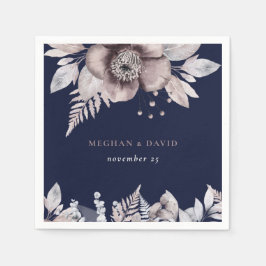 ネイビ素朴ーマウヴフローラボタニカル結婚ズ スタンダードカクテルナプキン
