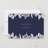 ネイビ素朴ーマウヴフローラボタニカル結婚ズ 出欠カード (裏面)