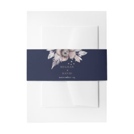 ネイビ素朴ーマウヴフローラボタニカル結婚ズ 招待状ベリーバンド