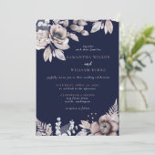 ネイビ素朴ーマウヴフローラボタニカル結婚ズ 招待状 (スタンド正面)