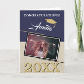 ネイビ素朴ーモダンブルー大学院写真卒業 カード (正面)