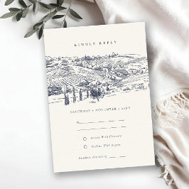 ネイビ素朴ーワイナリーマウンテンスケッチ結婚式RSVP エンクロージャーカード