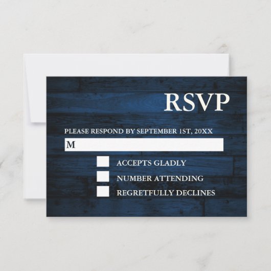 ネイビ素朴ー木製ストリングライトRSVPカード 出欠カード (正面)