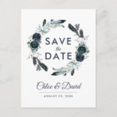 ネイビ素朴ー牡丹の水の色の保存日付 案内ポストカード (正面)