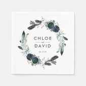 ネイビ素朴ー牡丹ウォーターパーソナライズされたカラー結婚ズ スタンダードカクテルナプキン (正面)