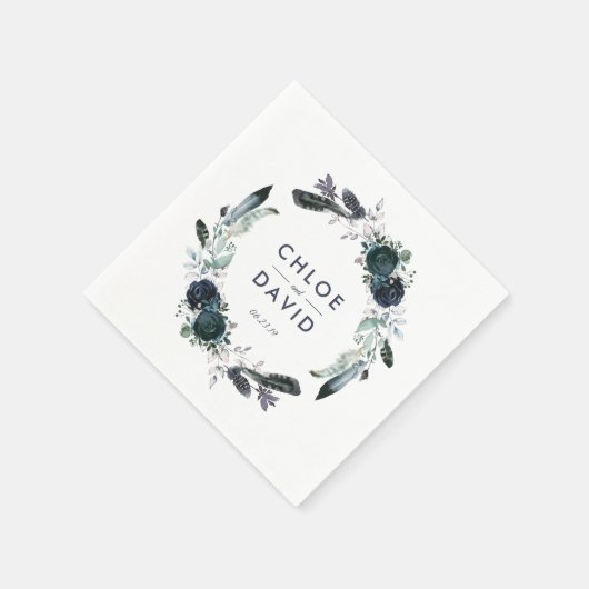 ネイビ素朴ー牡丹ウォーターパーソナライズされたカラー結婚ズ スタンダードカクテルナプキン (角)