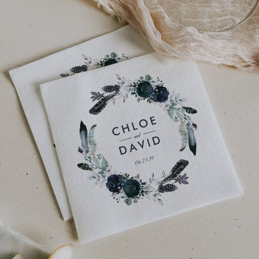 ネイビ素朴ー牡丹ウォーターパーソナライズされたカラー結婚ズ スタンダードカクテルナプキン