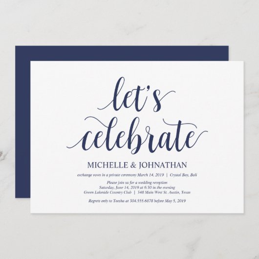 ネイビ素朴ー結婚ブルーエロペメント披露宴 招待状 (正面/裏面)