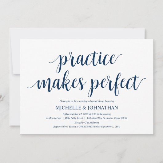 ネイビ素朴ー結婚・ブルーのリハーサル・ディナー 招待状 (正面)