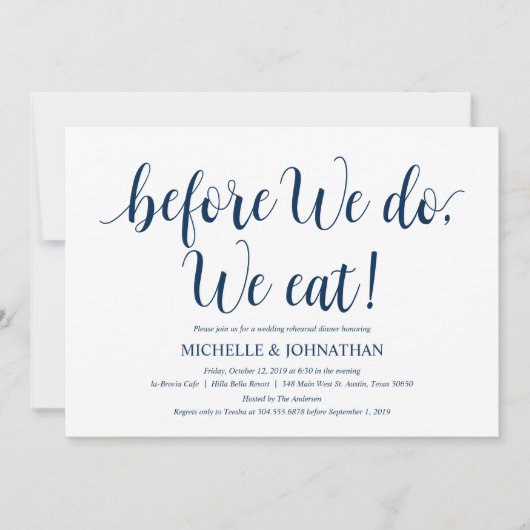 ネイビ素朴ー結婚・ブルーのリハーサル・ディナー 招待状 (正面)