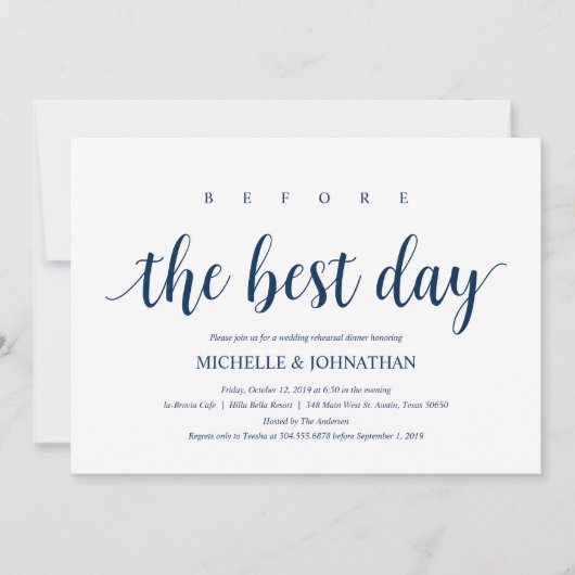 ネイビ素朴ー結婚・ブルーのリハーサル・ディナー 招待状 (正面)