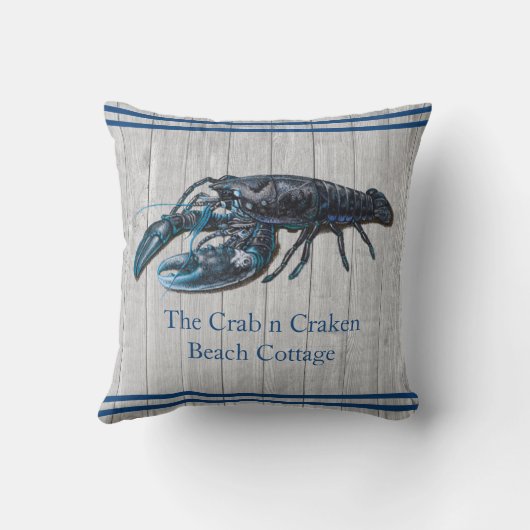 ネイビ素朴ー航海のロブスターコースタルグレー材 クッション (裏面)