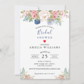 ネイビ素朴ー赤面ピンクフローラブライダルシャワー 招待状 (正面)