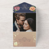 ネイビ素朴ー赤面フローラ結婚ズ オールインワン招待状 (外側)