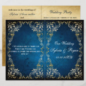 ネイビ素朴ー金ゴールド本折結婚式 プログラム (正面/裏面)