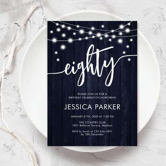 ネイビ素朴ー80歳の誕生日パーティー 招待状