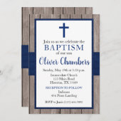 ネイビ素朴ー&ウッドボーイバプテスマ 招待状 (正面/裏面)