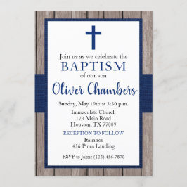 ネイビ素朴ー&ウッドボーイバプテスマ 招待状