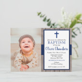 ネイビ素朴ー&ウッドボーイフォトバプテスマ 招待状 (スタンド正面)