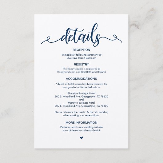 ネイビ素朴ー・ブルー・クラフトのフ結婚ァーム詳細 エンクロージャーカード (正面)