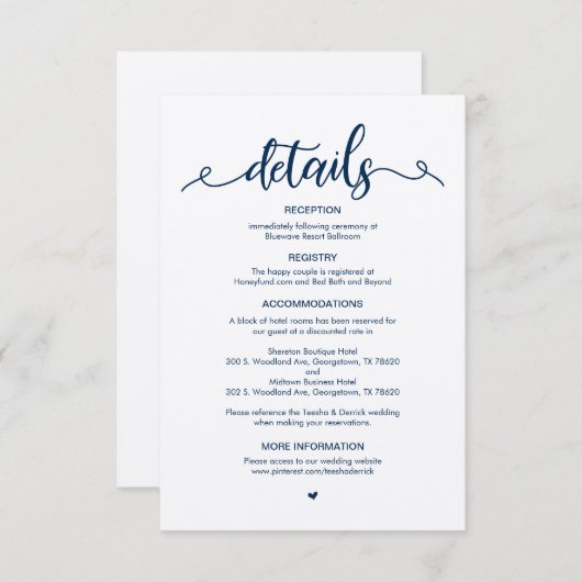 ネイビ素朴ー・ブルー・クラフトのフ結婚ァーム詳細 エンクロージャーカード (正面/裏面)