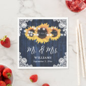 ネイビ素朴ー・ブルー・サンフラワー夫妻結婚の スタンダードランチョンナプキン (インサイチュ)