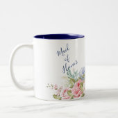 ネイビ素朴赤面ピンクモダンフローラ結婚ズ ツートーンマグカップ (左)