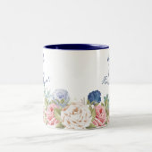 ネイビ素朴赤面ピンクモダンフローラ結婚ズ ツートーンマグカップ (中央)